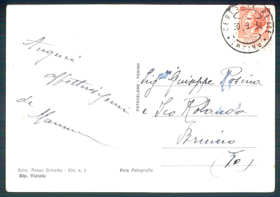 Torino Ceresole Reale Lago Basei MACCHIE PIEGHE Foto FG cartolina MZ1976 – retro