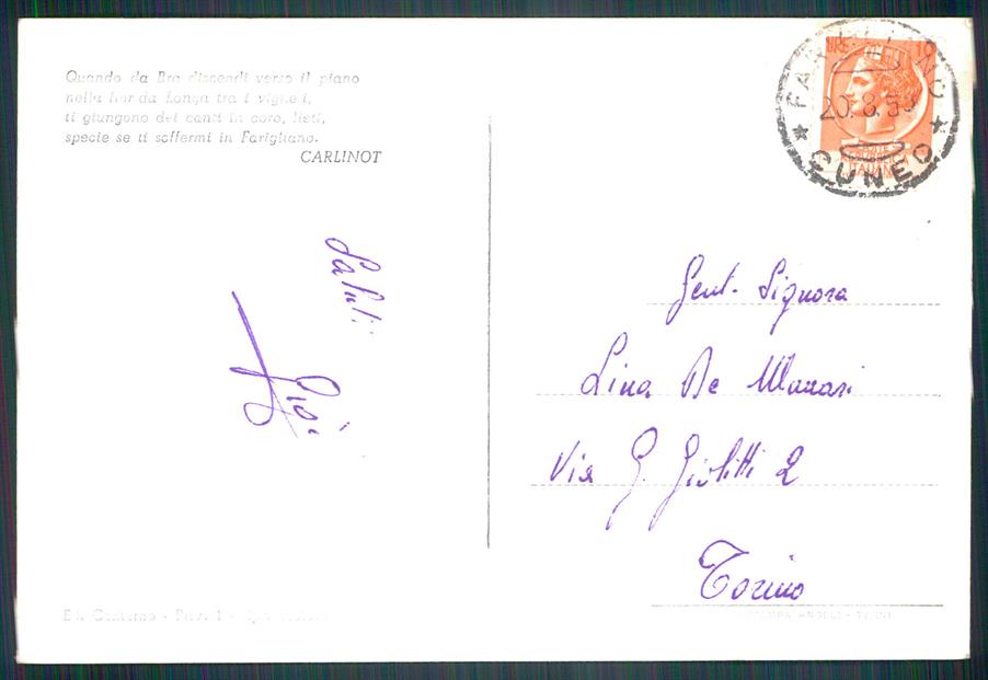 Cuneo Farigliano PIEGHINE Foto FG cartolina MZ2029 – retro