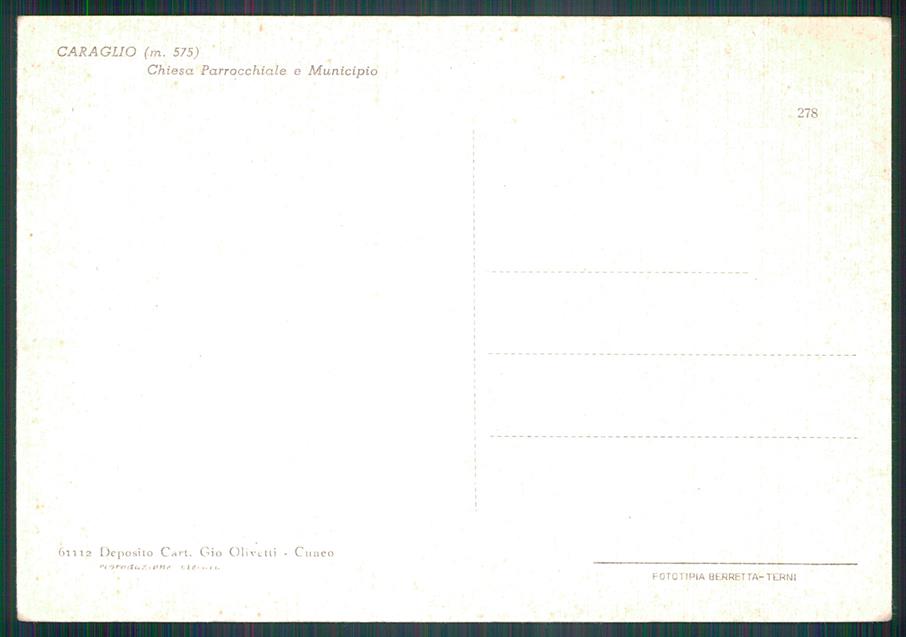 Cuneo Caraglio Chiesa Parrocchiale Municipio FG cartolina MZ2100 – retro