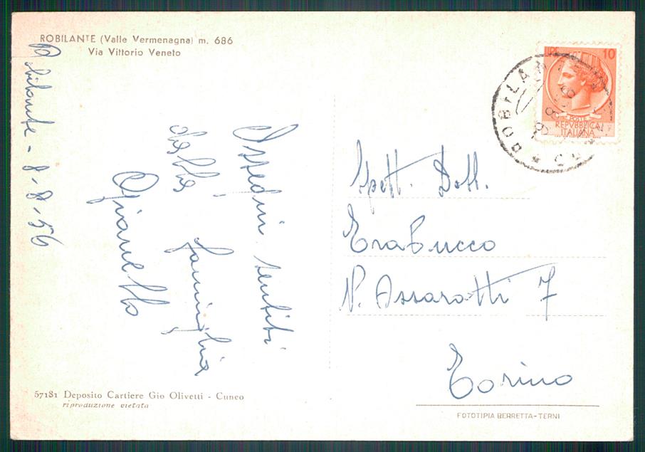 Cuneo Robilante Via Vittorio Veneto FG cartolina MZ2117 – retro