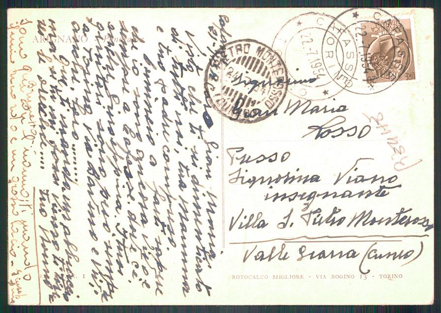 Torino Arignano Castello PIEGHE FG cartolina MZ2169 – retro