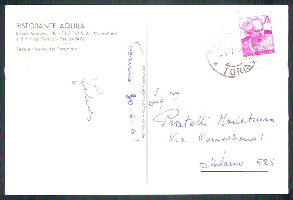 Torino Moncalieri Testona FG cartolina MZ2207 – retro