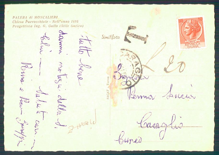 Torino Moncalieri Palera di PIEGHINA FG cartolina MZ2225 – retro