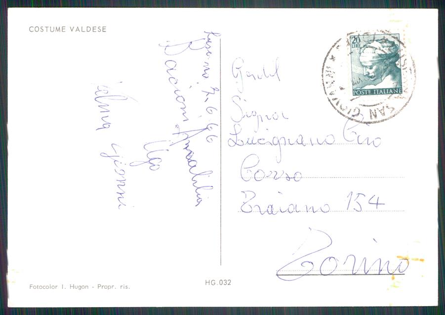 Torino Costume Valdese Luserna San Giovanni Foto FG cartolina MZ2302 – retro