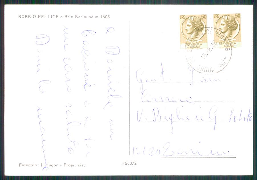 Torino Bobbio Pellice Bric Bariound Auto Corriere Foto FG cartolina MZ2314 – retro