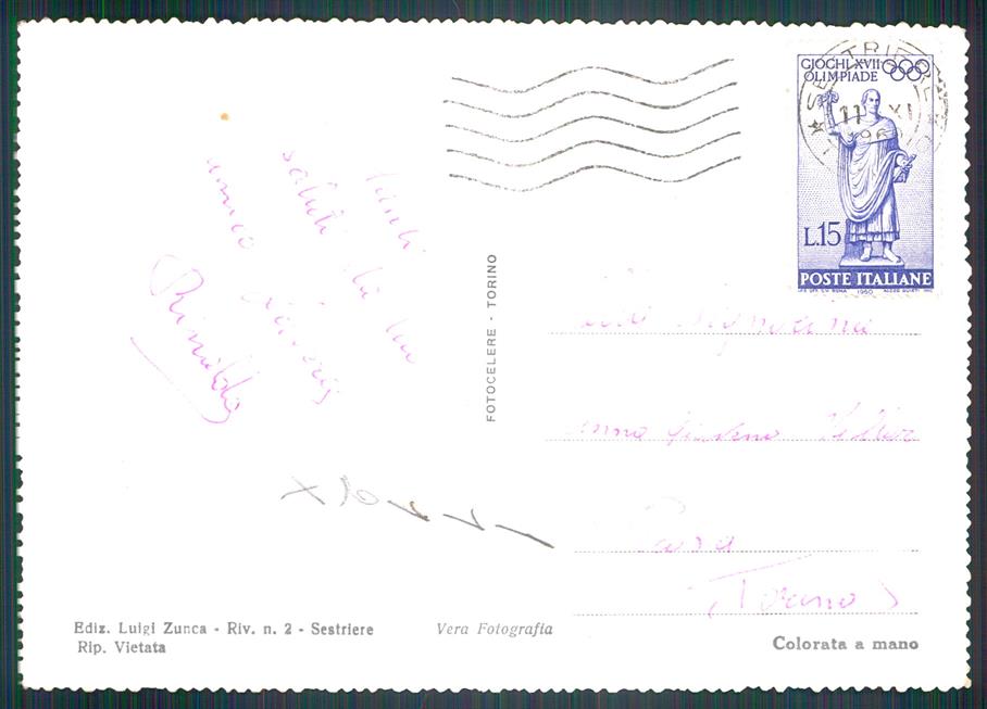 Torino Sestriere La Rognosa Monte Alpette Foto FG cartolina MZ2380 – retro