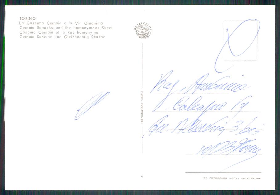 Torino città Caserma Cernaia Auto Foto FG cartolina MZ2411 – retro