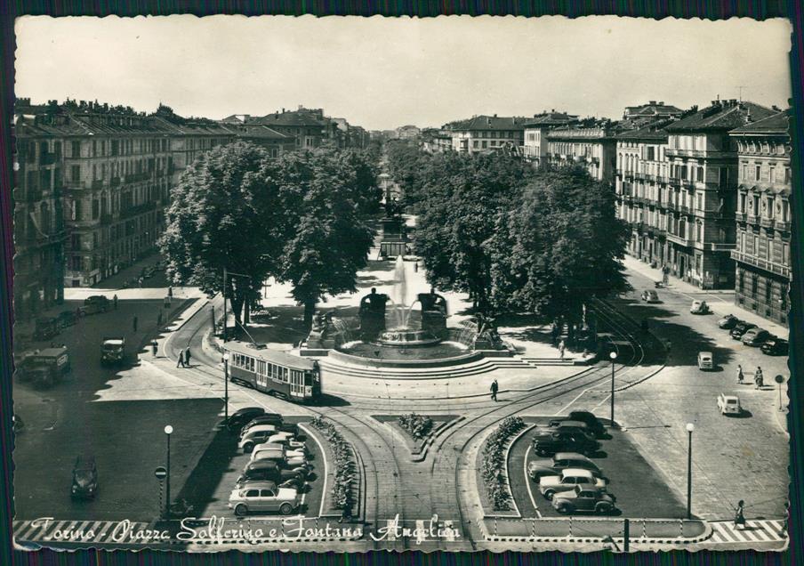 Torino città Piazza Solferino Fontana Auto Tram Foto FG cartolina MZ2431 – fronte