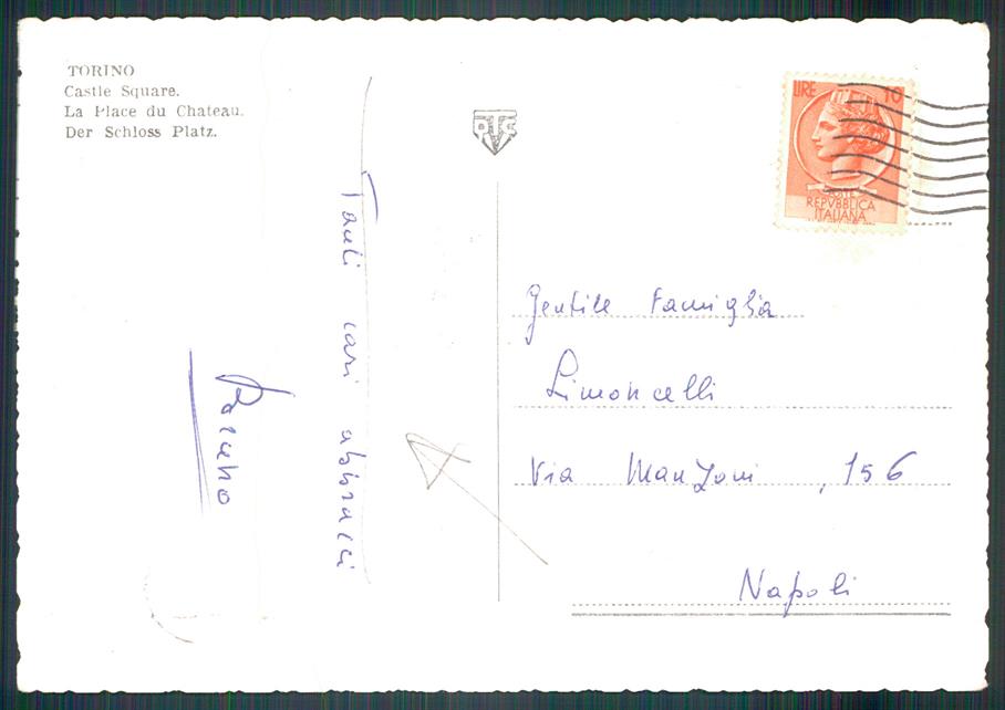 Torino città Piazza Castello Corriera PIEGATA FG cartolina MZ2492 – retro