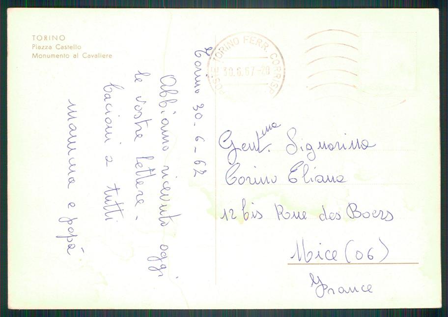 Torino città Piazza Castello Tram TRACCE UMIDO PIEGHE FG cartolina MZ2495 – retro