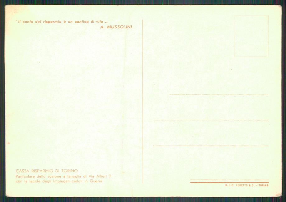 Torino città Cassa di Risparmio di Torino Fascismo FG cartolina MZ2536 – retro