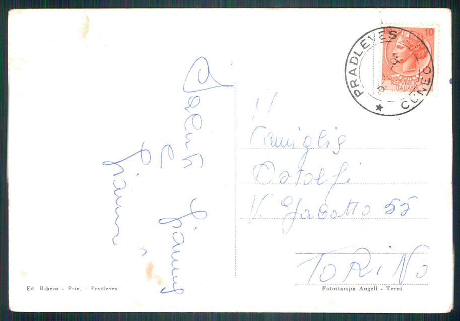 Cuneo Pradleves Piazza Roma PIEGA FG cartolina MZ2795 – retro