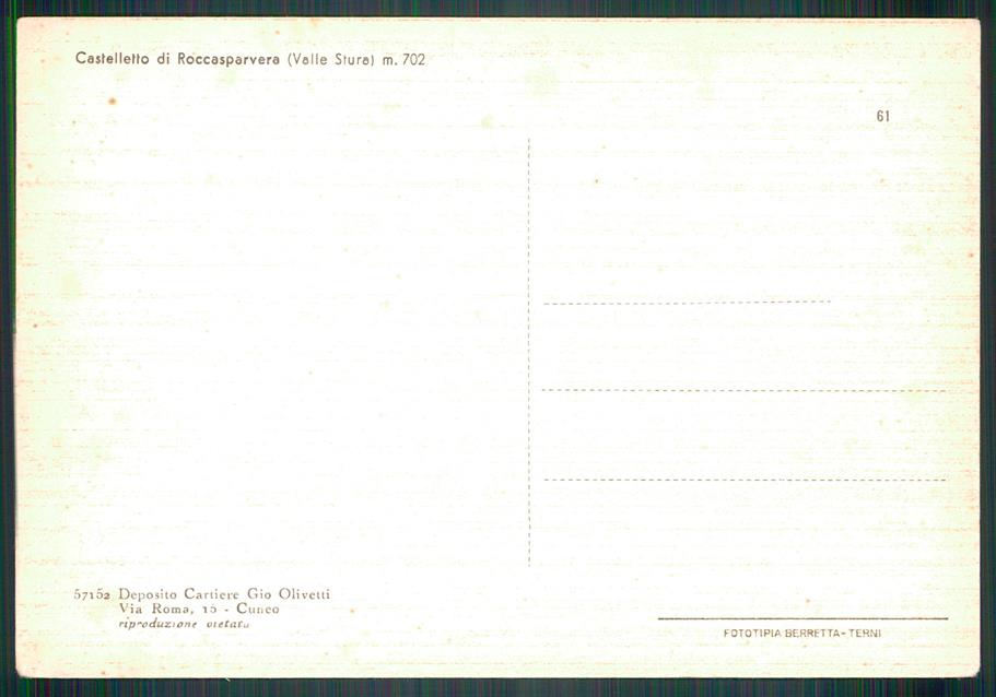 Cuneo Roccasparvera Castelletto di FG cartolina MZ2854 – retro