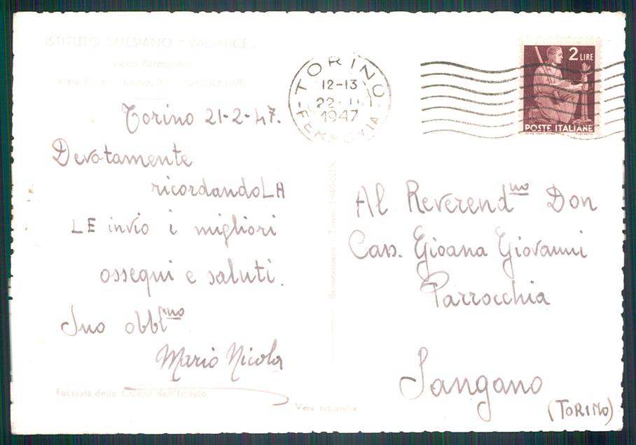 Torino città Istituto Salesiano Valsalice Foto FG cartolina MZ3086 – retro