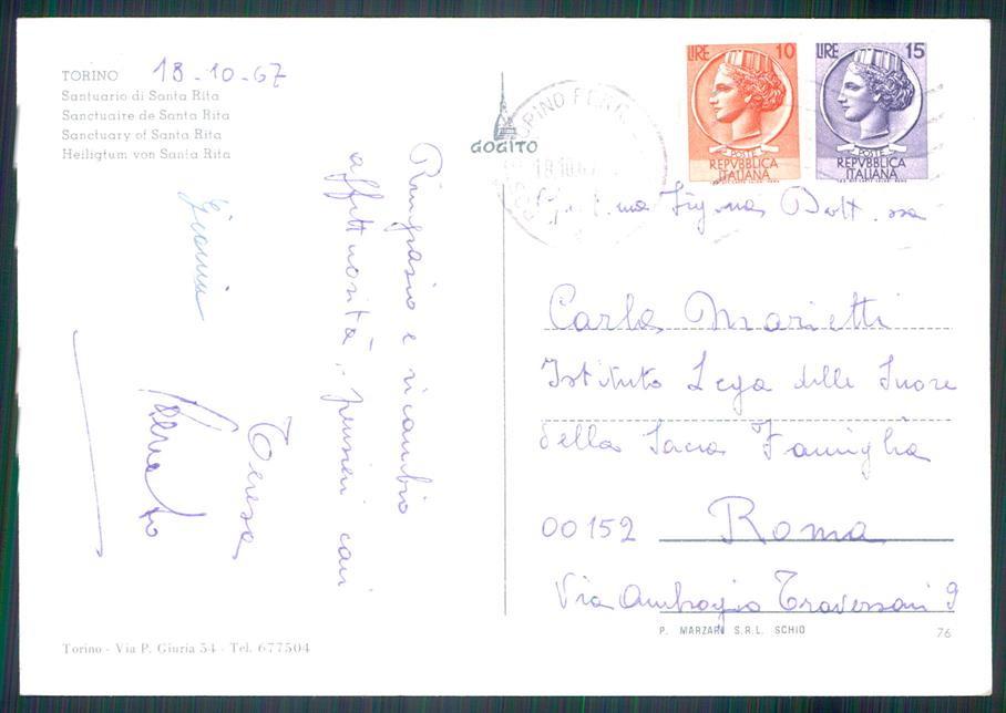 Torino città Santuario Santa Rita Foto FG cartolina MZ3141 – retro
