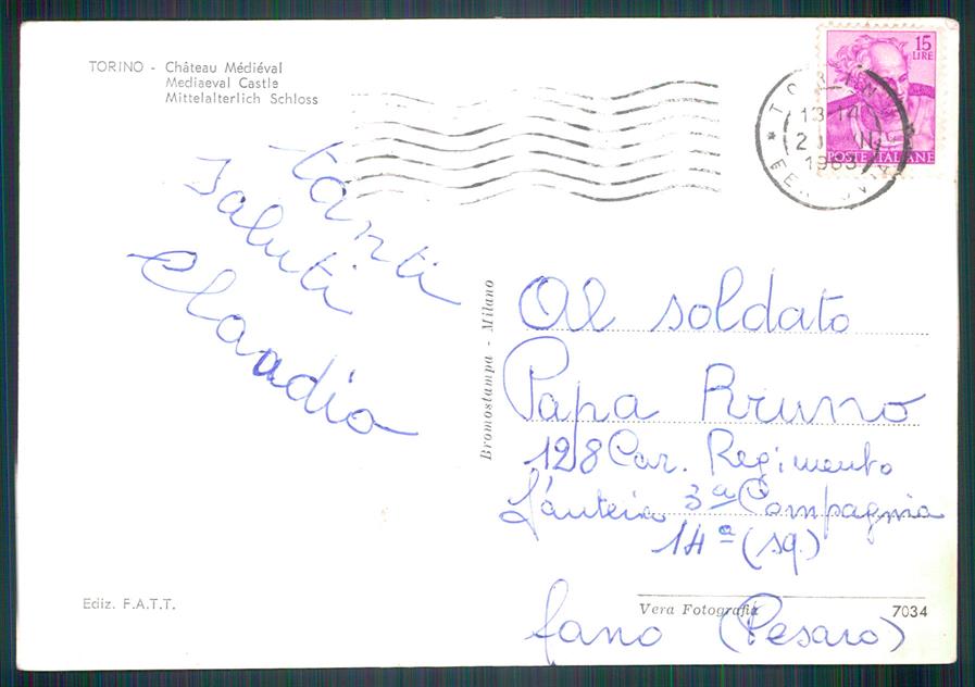 Torino città Castello Medioevale Barche Foto FG cartolina MZ3194 – retro