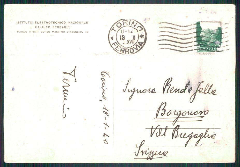 Torino città Istituto Galileo Ferraris PIEGA FG cartolina MZ3255 – retro