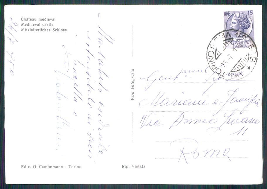 Torino città Castello Medioevale Po Barca Foto FG cartolina MZ3307 – retro