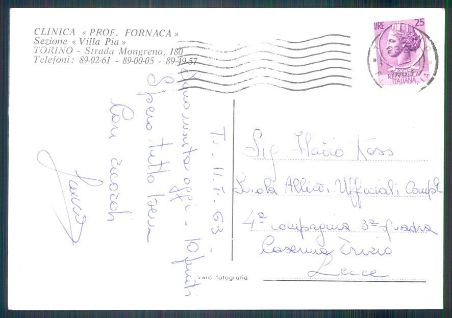 Torino città Clinica Fornaca PIEGA Foto FG cartolina MZ3376 – retro