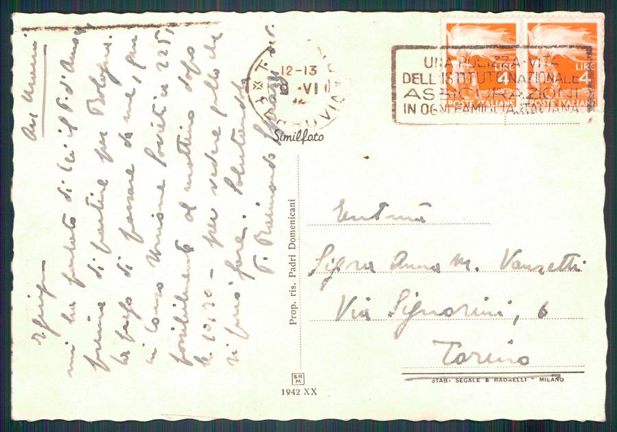 Torino città Istituto Missionarie Domenicane FG cartolina MZ3472 – retro