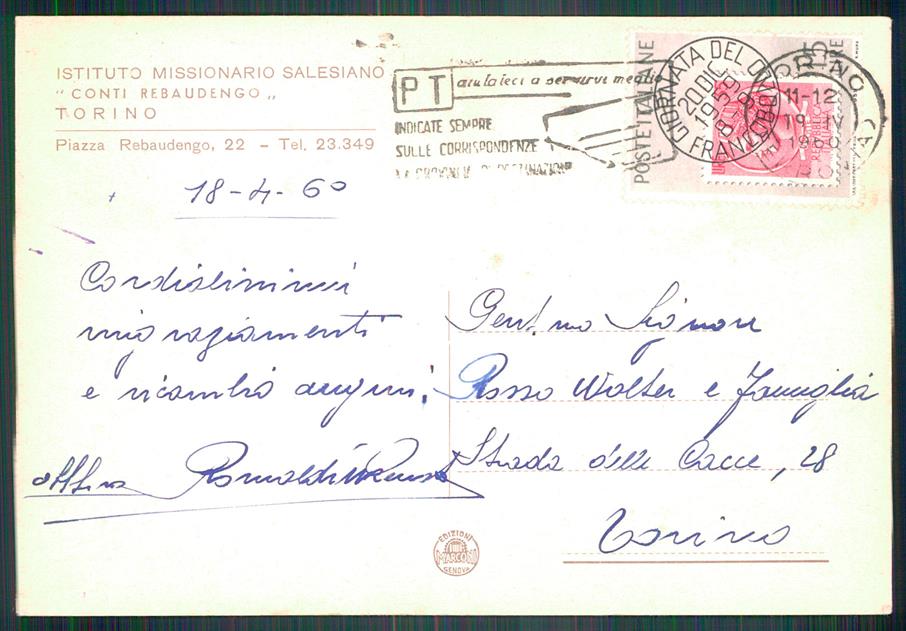 Torino città Piazza Rebaudengo Istituto Salesiano FG cartolina MZ3645 – retro