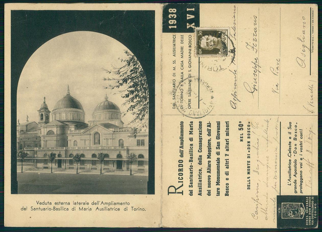 Torino città Santuario Mara Ausiliatrice Doppia PIEGA FG cartolina MZ3672 – fronte