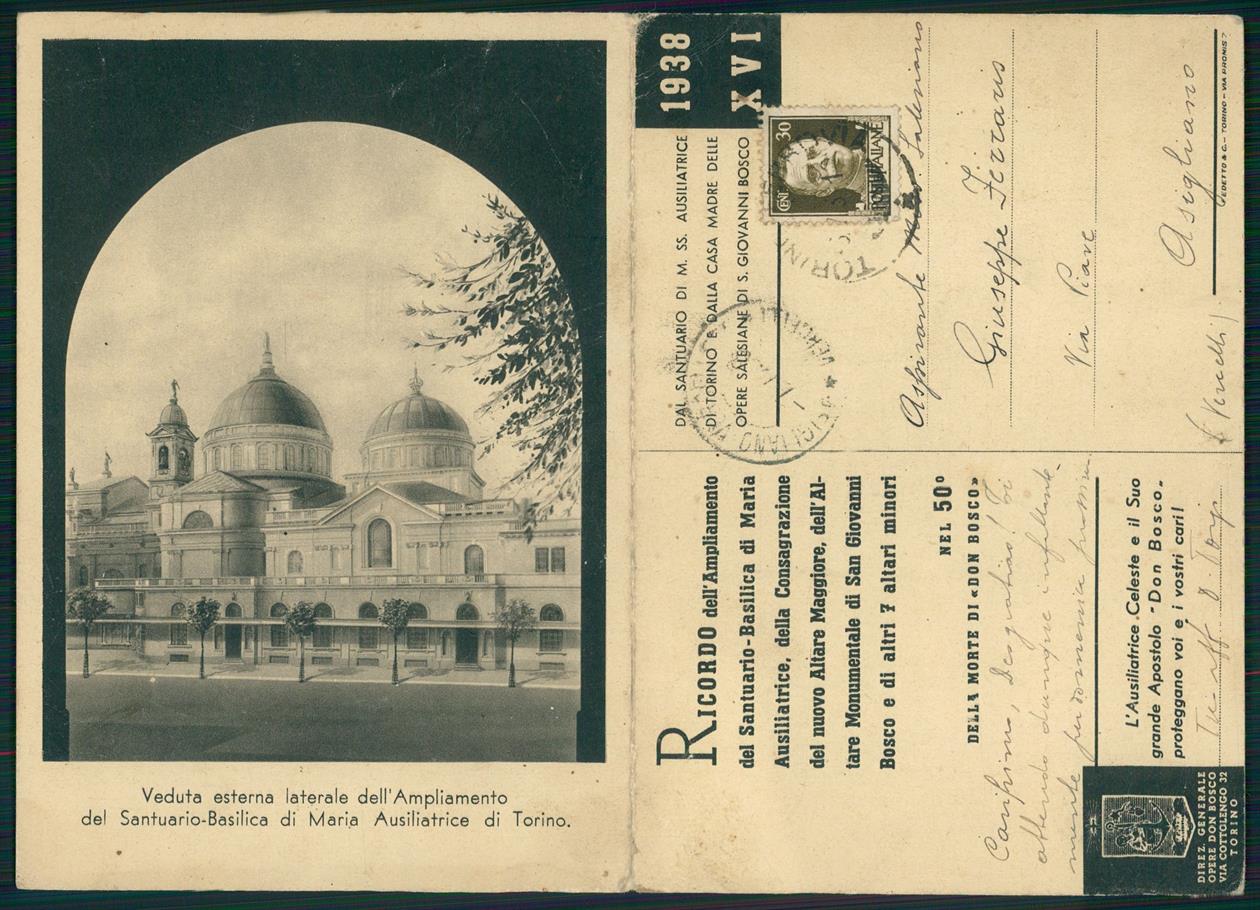 Torino città Santuario Mara Ausiliatrice Doppia PIEGA FG cartolina MZ3672 – fronte