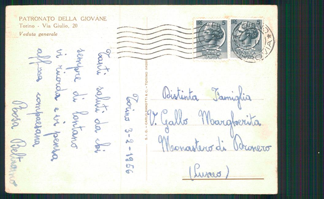 Torino città Via Giulio Patronato della Giovane PIEGA FG cartolina MZ3684 – retro