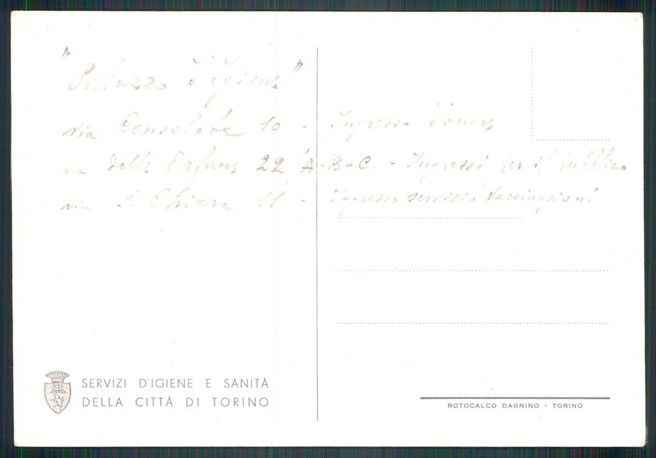 Torino città Palazzo d'Igiene PIEGHINA FG cartolina MZ3685 – retro