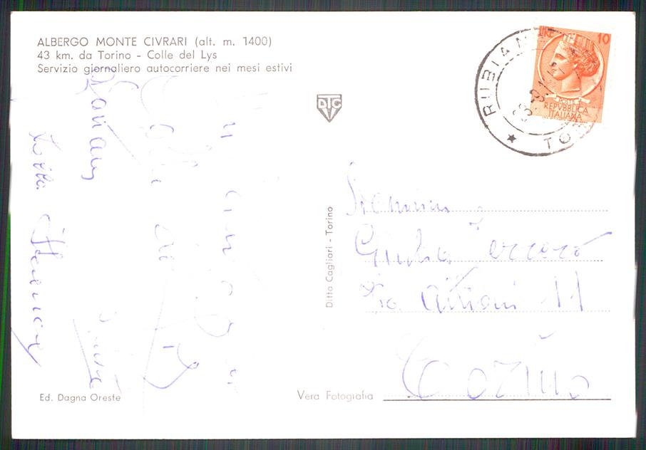 Torino Colle del Lys Monte Civrari Foto FG cartolina MZ3782 – retro