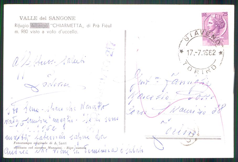 Torino Giaveno Pra Fieul Rifugio Chiarmetta Foto FG cartolina MZ3822 – retro