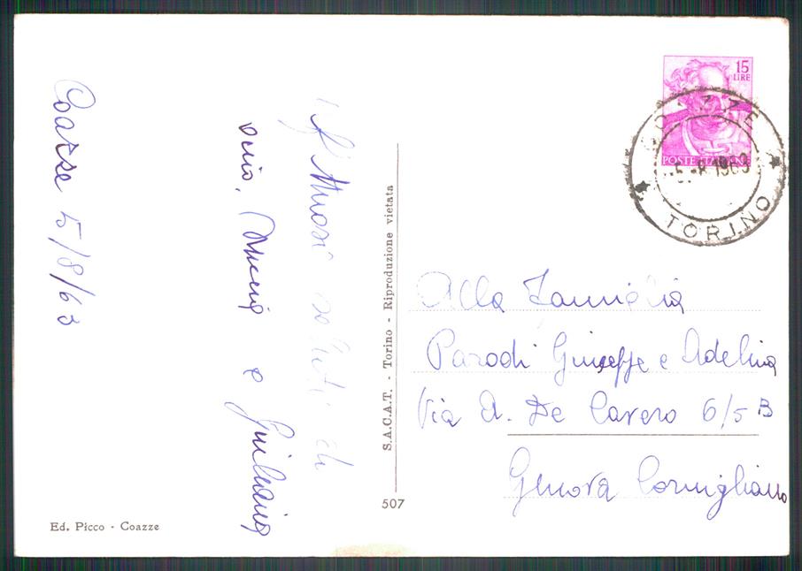 Torino Coazze Tempio Evangelico Auto Foto FG cartolina MZ3823 – retro