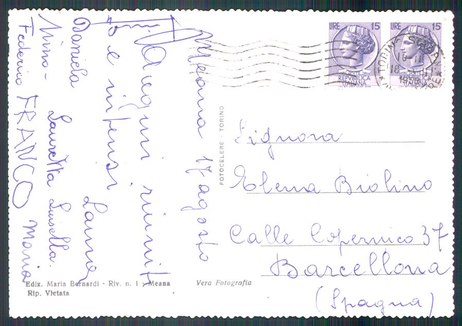 Torino Meana di Susa Borgata del Carro PIEGHINA Foto FG cartolina MZ3853 – retro