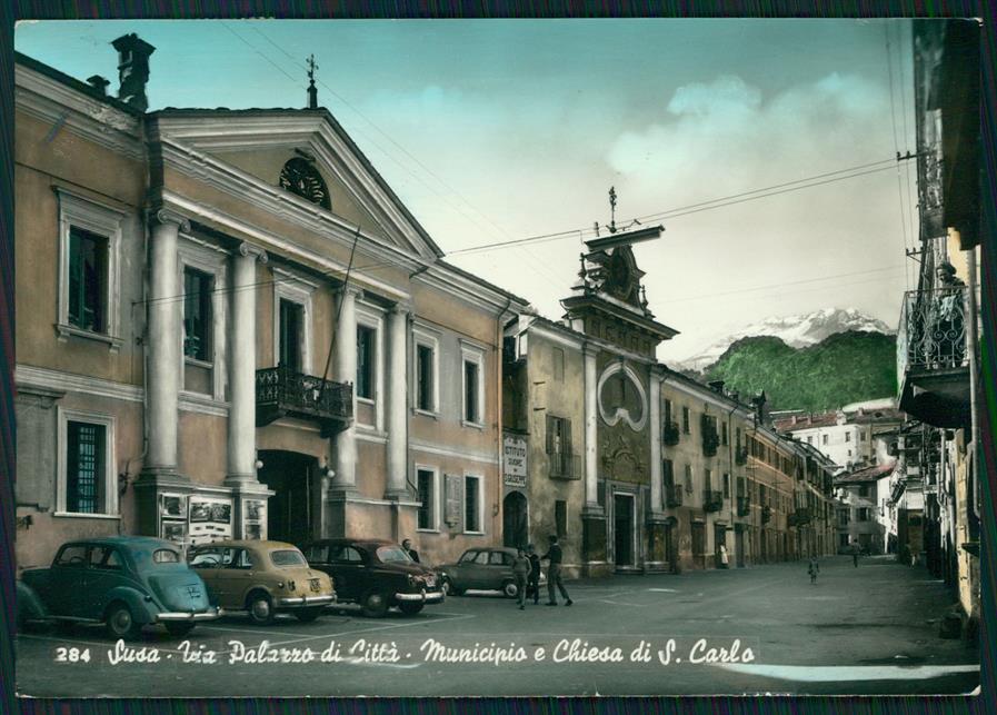 Torino Susa Municipio Chiesa San Carlo Auto Foto FG cartolina MZ3873 – fronte