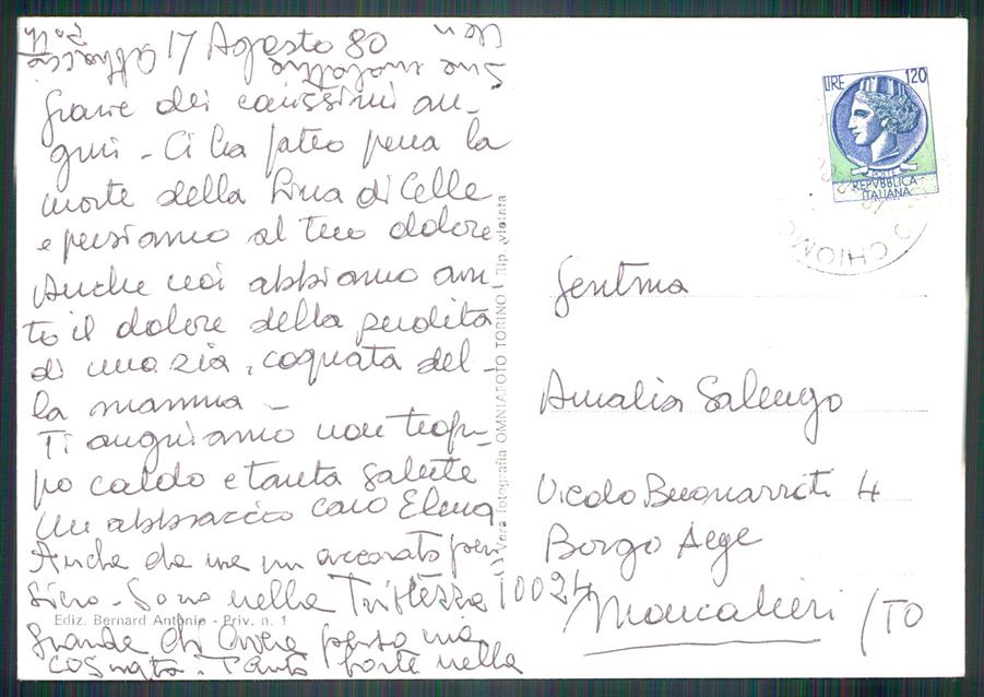 Torino Chiomonte Pian del Frais Rocciamelone Foto FG cartolina MZ3893 – retro