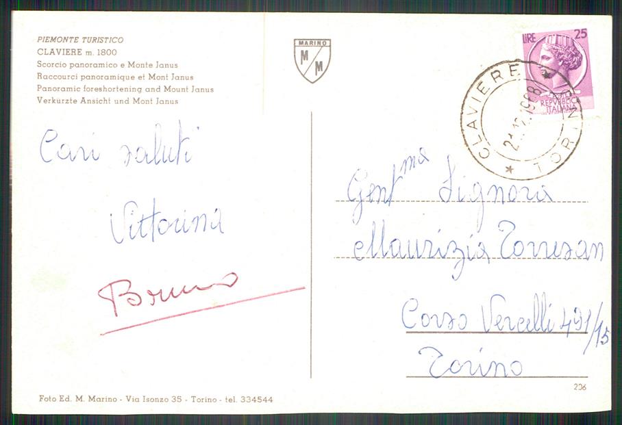 Torino Claviere Nevicata Auto Foto FG cartolina MZ3954 – retro