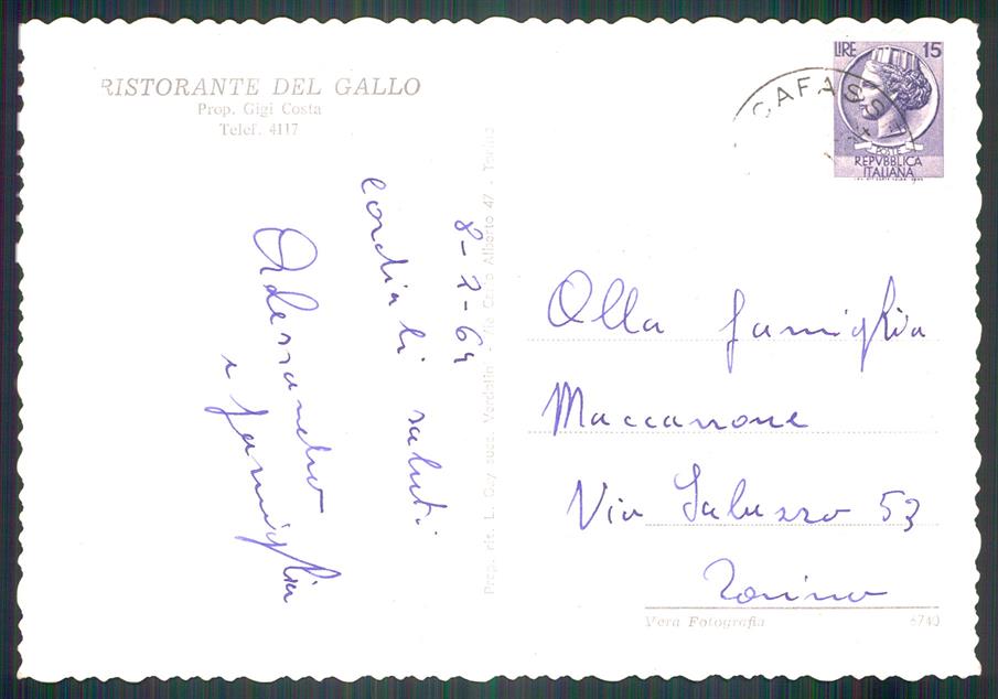 Torino Cafasse Trattoria il Gallo Auto Foto FG cartolina MZ3980 – retro