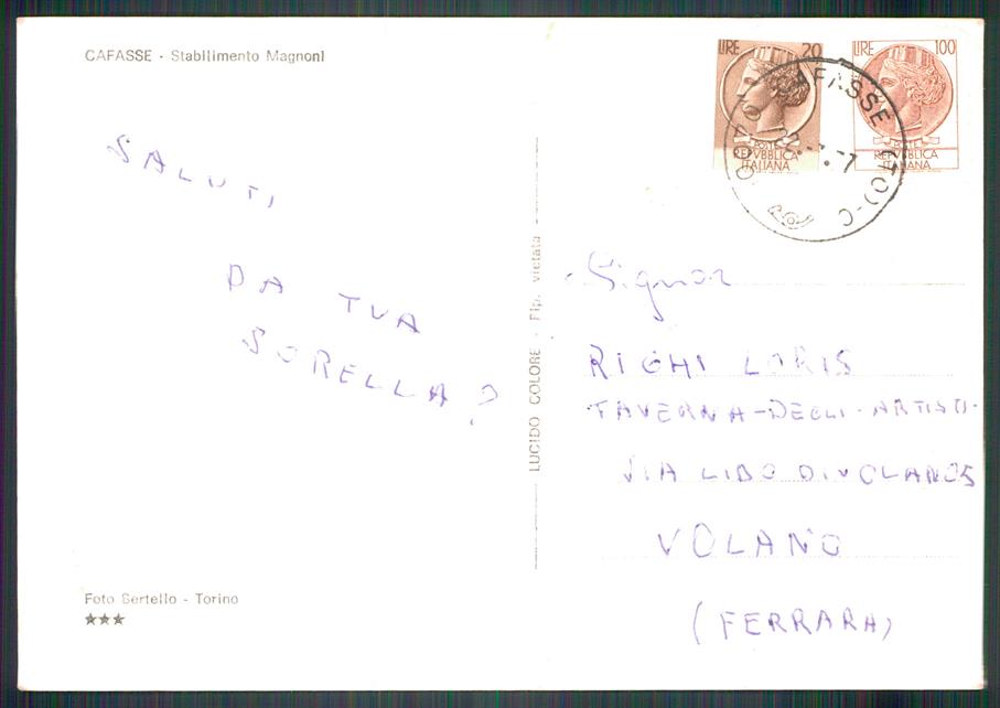 Torino Cafasse Stabilimento Magnoni Auto PIEGHINE Foto FG cartolina MZ3987 – retro