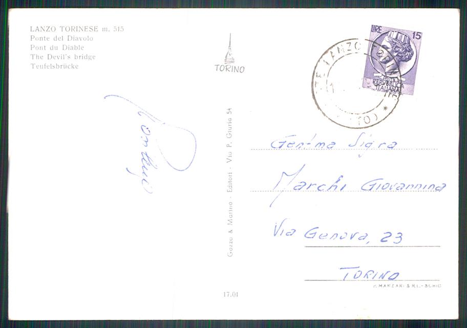 Torino Lanzo Torinese Ponte del Diavolo Foto FG cartolina MZ4009 – retro