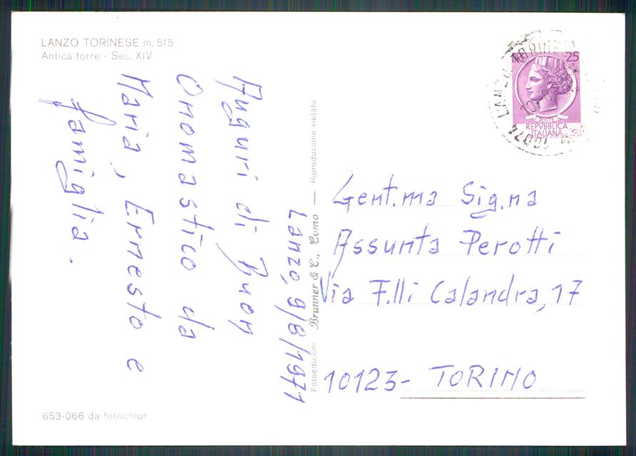 Torino Lanzo Torinese Antica Torre Auto Foto FG cartolina MZ4016 – retro