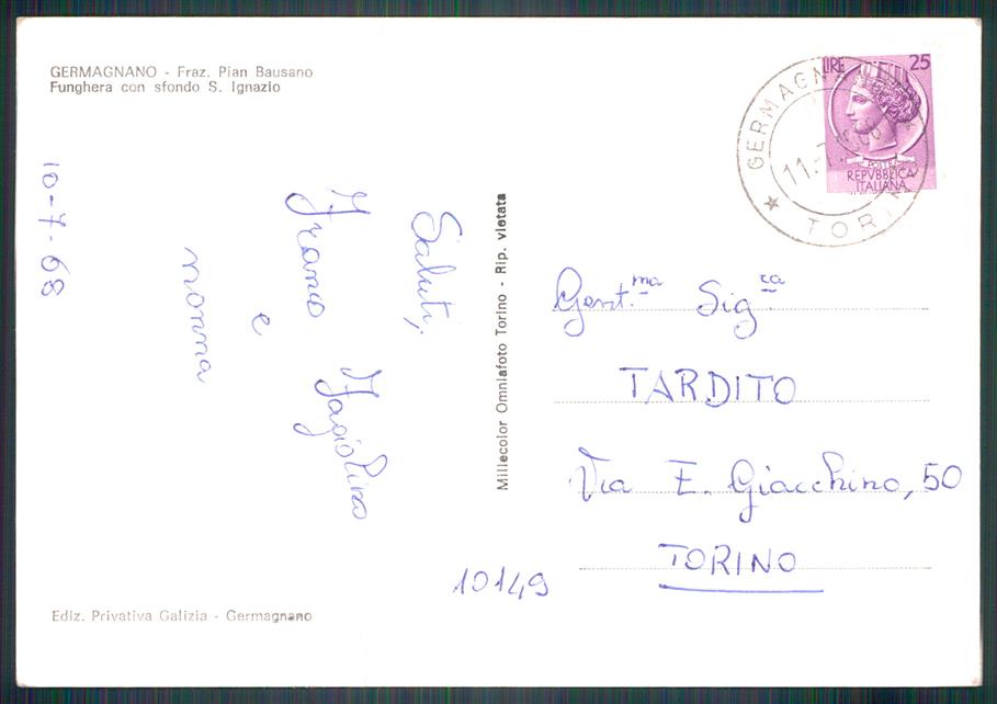 Torino Germagnano Pian Bausano Foto FG cartolina MZ4025 – retro