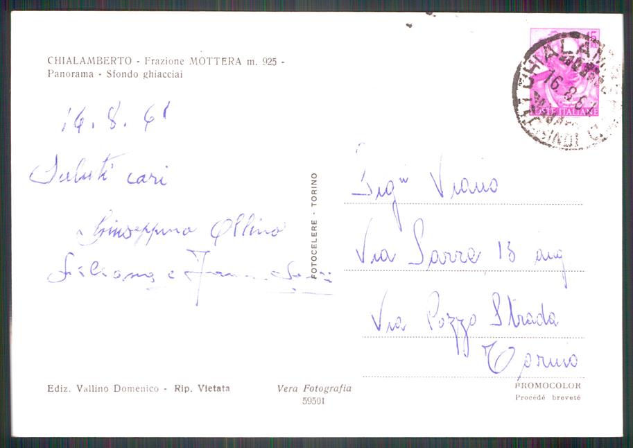 Torino Chialamberto Mottera Ghiacciai Foto FG cartolina MZ4083 – retro