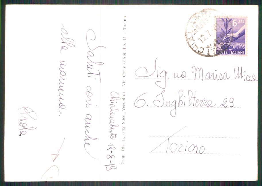 Torino Chialamberto Cà Bianca STRAPPINO Foto FG cartolina MZ4088 – retro