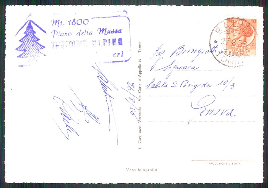 Torino Balme Pian della Mussa Trattoria Alpina Foto FG cartolina MZ4115 – retro
