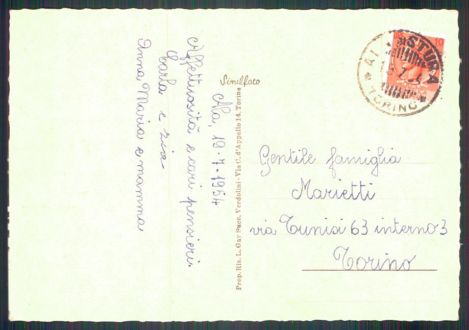 Torino Ala di Stura Piazza Chiesa Parrocchiale PIEGA FG cartolina MZ4126 – retro