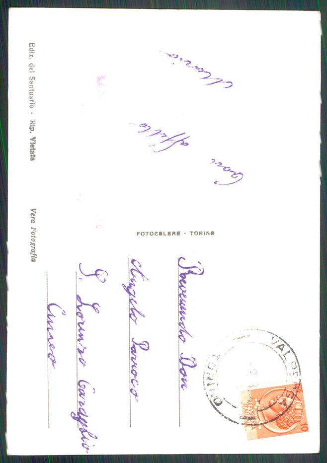 Torino Valperga Santuario di Belmonte Foto FG cartolina MZ4152 – retro