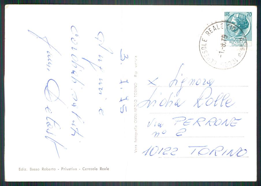 Torino Cerasole Reale Lago Serrù e Agnel Strada Nuvolet Foto FG cartolina MZ4172 – retro