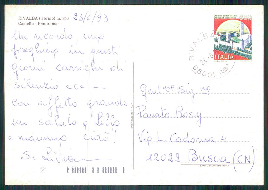 Torino Rivalba Castello di Foto FG cartolina MZ4227 – retro
