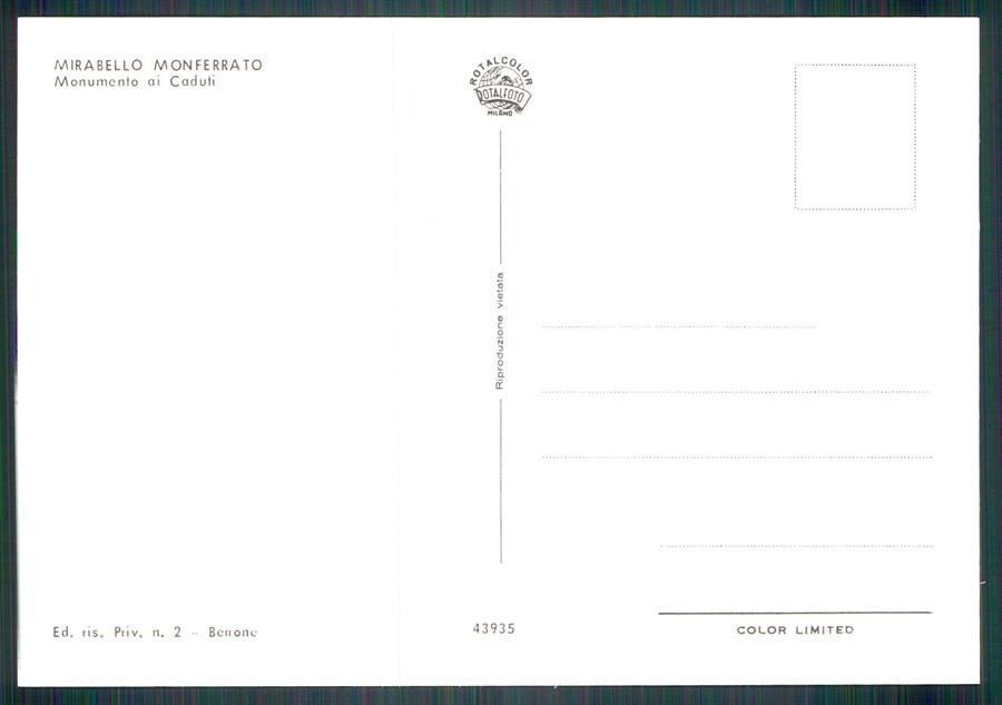 Alessandria Mirabello Monferrato Foto FG cartolina MZ4255 – retro