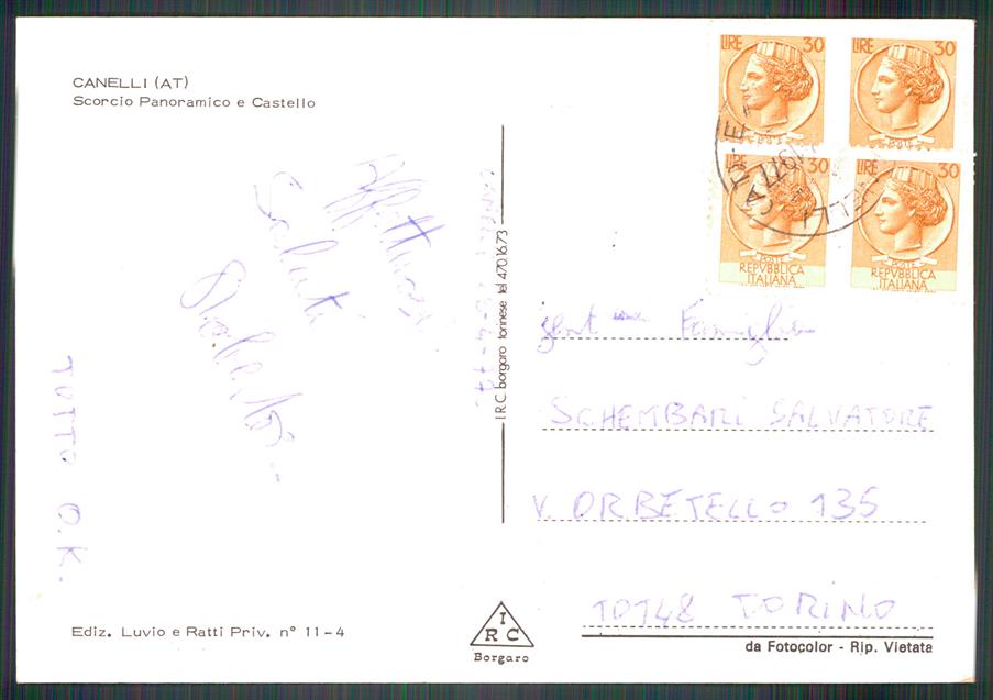 Asti Canelli Panorama Castello Gancia FG cartolina MZ4310 – retro